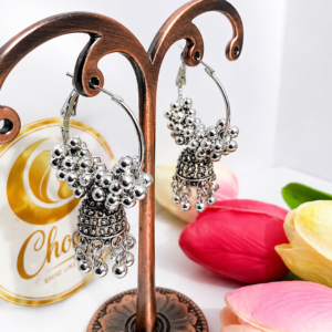 Silver Beaded Hoop Jhumka