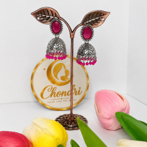 Pink Stone Dome Jhumka