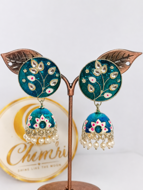 Blue Floral Jhumka Earrings