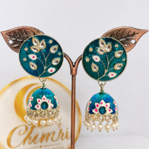 Blue Floral Jhumka Earrings