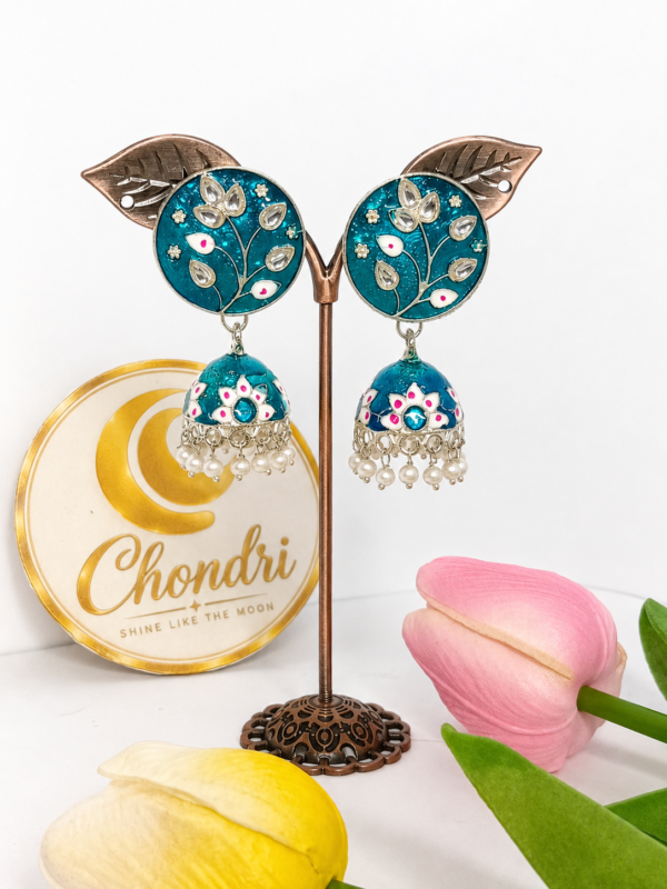 Blue Floral Jhumka Earrings
