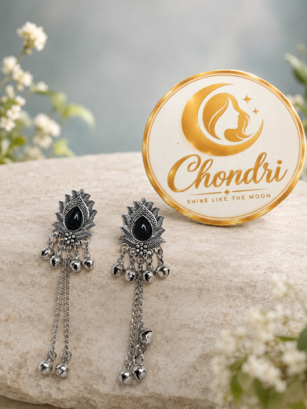 Black Stone Peacock-Inspired Long Earring