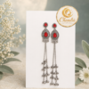 Red Stone Long Chain Earrings