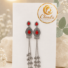 Red Stone Long Chain Earrings