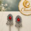 Red Stone Long Chain Earrings