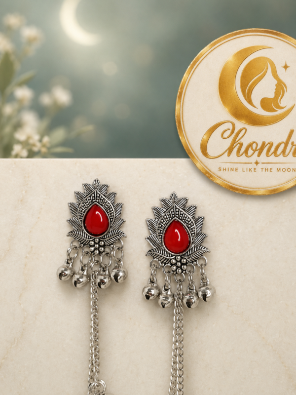 Red Stone Long Chain Earrings