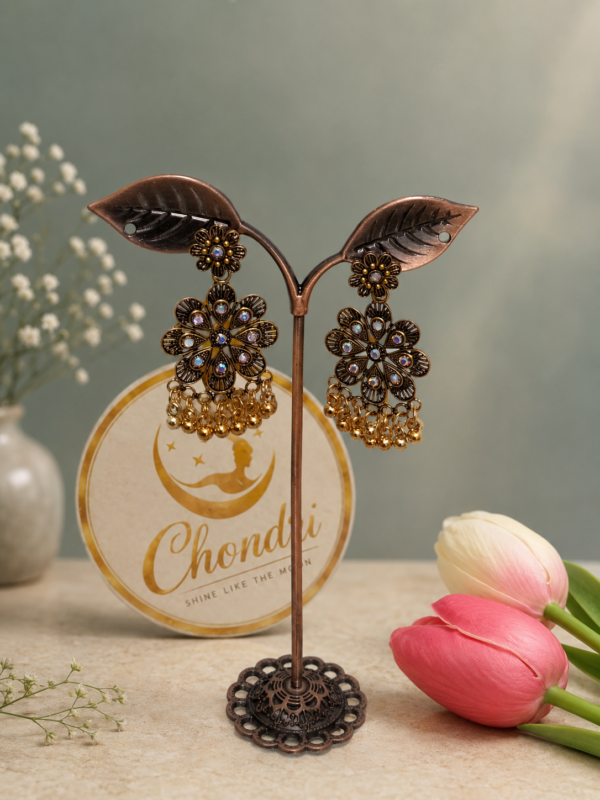 Rajpata Floral Pearl Jhumka