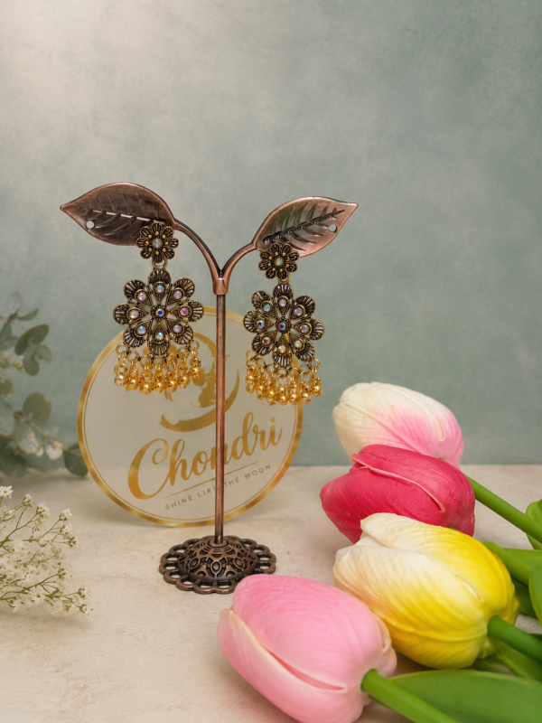 Rajpata Floral Pearl Jhumka