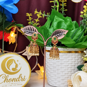 Rajrani Red Stone Leaf Jhumka