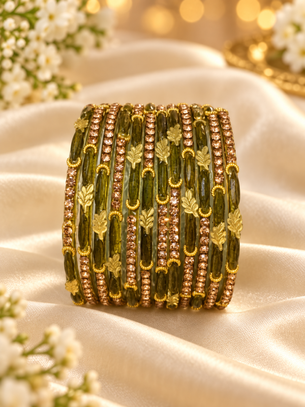 Crystal Leaf Glass Bangle Set