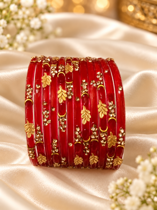 Crystal Leaf Glass Bangle Set