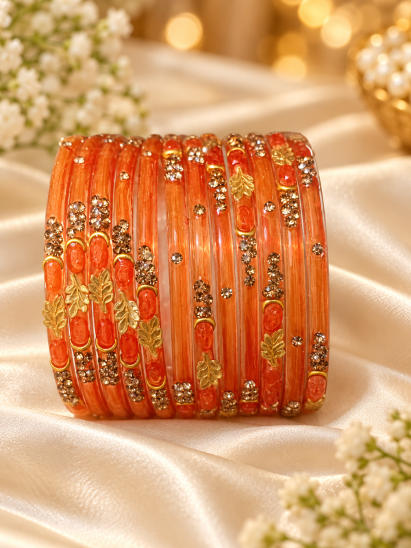 Crystal Leaf Glass Bangle Set