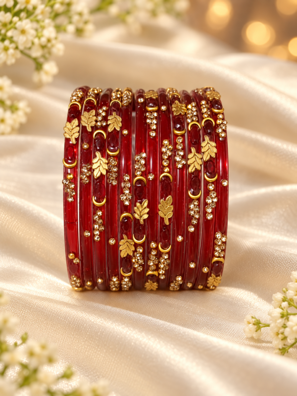 Crystal Leaf Glass Bangle Set