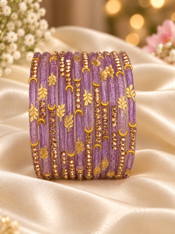Crystal Leaf Glass Bangle Set