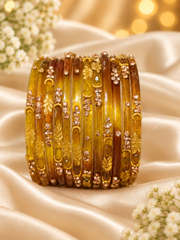 Crystal Leaf Glass Bangle Set