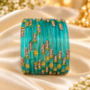 Crystal Leaf Glass Bangle Set
