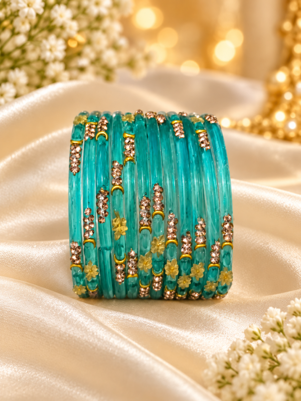 Crystal Leaf Glass Bangle Set