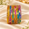Crystal Leaf Glass Bangle Set