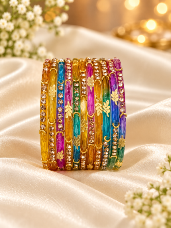 Crystal Leaf Glass Bangle Set