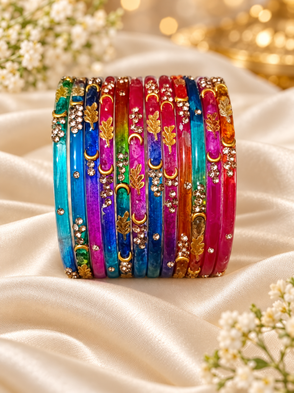 Crystal Leaf Glass Bangle Set