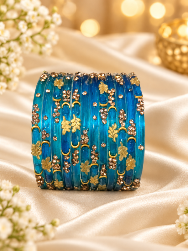 Crystal Leaf Glass Bangle Set
