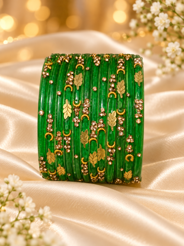 Crystal Leaf Glass Bangle Set